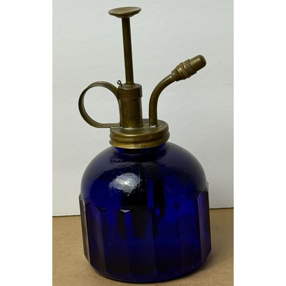 Cobalt Blue Glass Vintage Plant Mister Brass Pump Farm House Cottagecore Decor - Picture 6 of 7